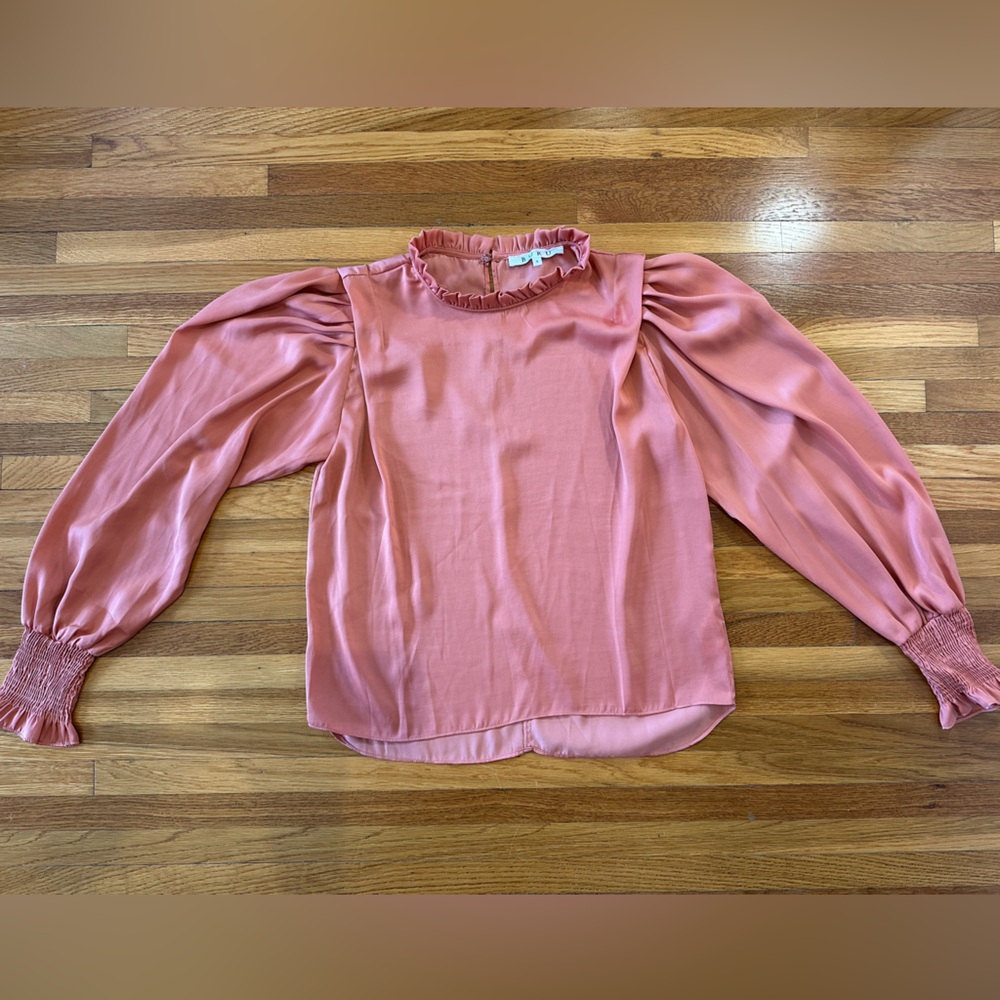 BURU Pink Boxy Blouse with 3/4 Sleeves and Bib Collar